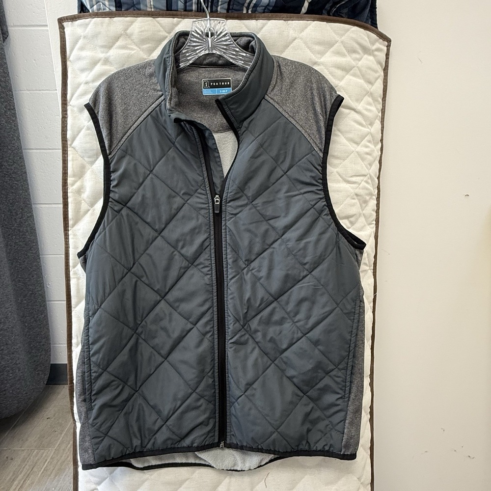 PGA TOUR Men's Gray Lightweight Quilted Vest Full Zip Sleeveless Size Small Golf